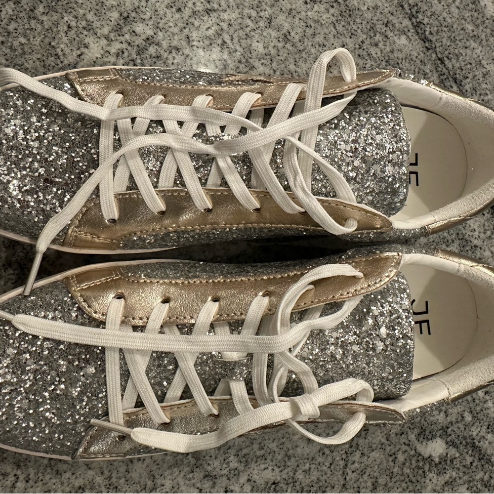 JustFab Glittery Silver and Gold Sneakers - Picture 2 of 3